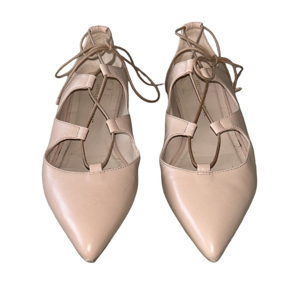 Loeffler Randall Ambra Nude Lace-Up Ankle Wrap Leather Ballet Flats - 8 - Picture 7 of 16